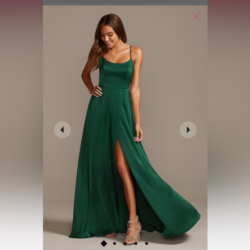 David’s Bridal Crepe-Back Satin Spaghetti Strap Bridesmaid Dress in Juniper